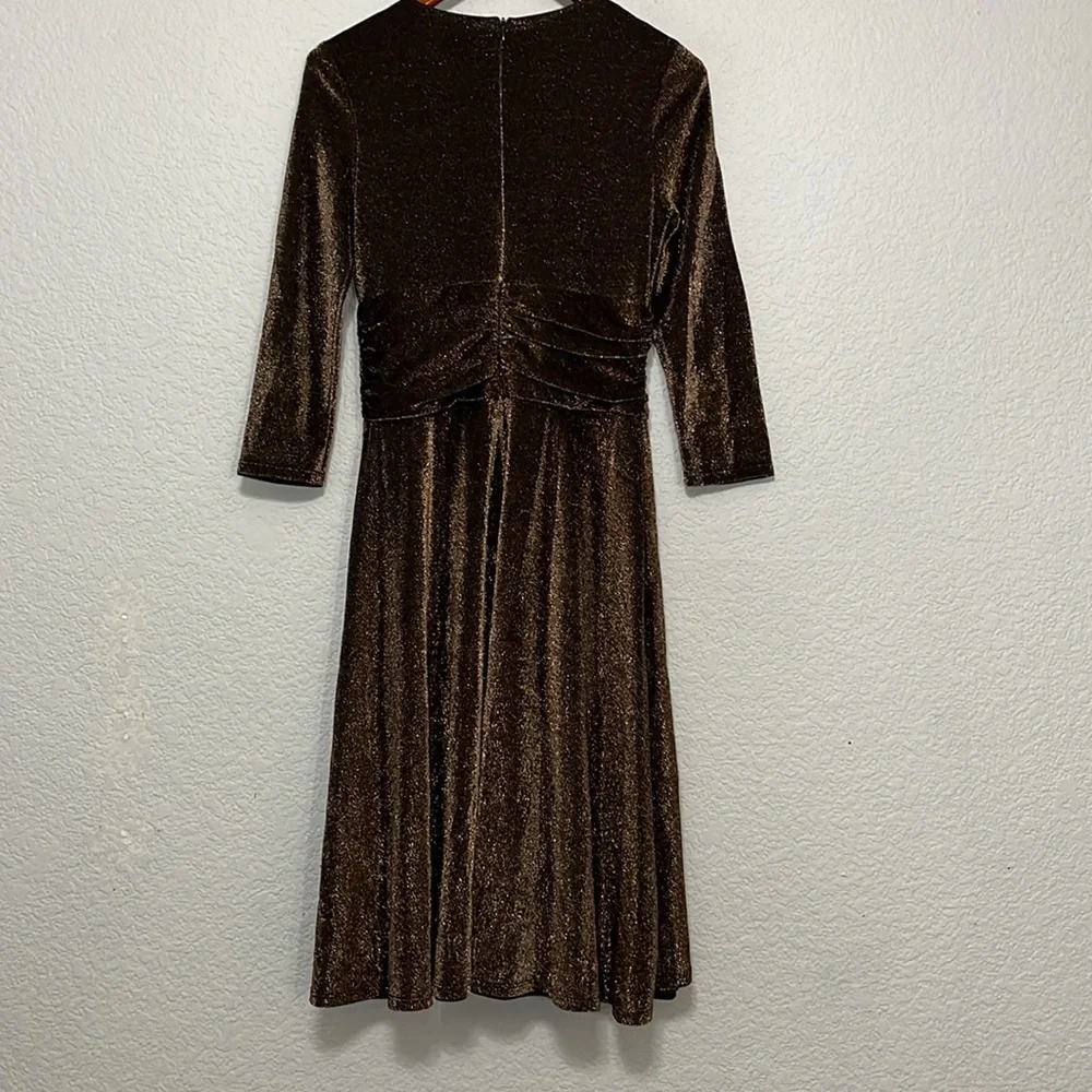 Eliza J Bronze Metallic Faux Wrap Dress - Picture 10 of 15